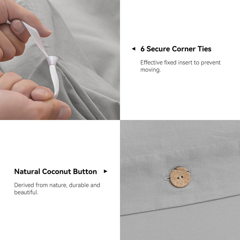 JELLYMONI Cotton Duvet Cover King Size - Light Gray Comforter Cover with Button 100% Washed Cotton 3PCS Breathable Soft Solid Bedding Set Duvet Cover 104Ã—90in & 2 Pillowcases (NO Comforter) - Image 5